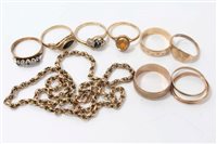 Lot 3465 - Eight gold (9ct) rings and a gold (9ct) chain