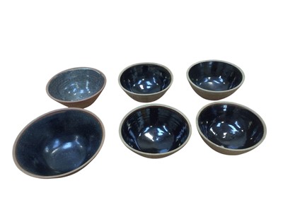 Lot 5015 - Leach St. Ives Pottery: six bowls with tenmoku glazed interior
