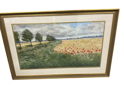 Lot 1125 - Brian Argent Smith (1937-2025) pastel, Landscape with poppies, 49 x 82cm, glazed frame