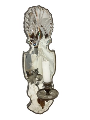 Lot 1772 - 18th century style mirrored and etched glass girandole, with projecting candle arm, 40cm high