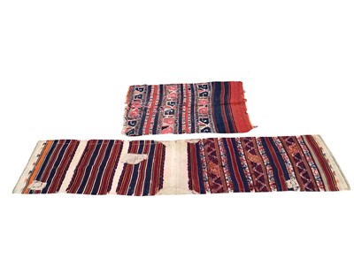 Lot 5301 - Antique saddle rug measuring approximately 242cm X 60.5cm together with one other measuring approximately 114 X 91cm