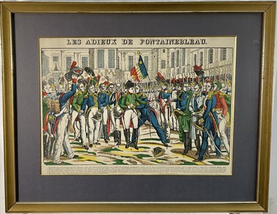 Lot 87 - After Francois Georgin (1801-1863) coloured engraving - 'Les Adieux de Fontainebleau' (Napoleon bids farewell to his Imperial Guard before his first exile April 1814 at Château de Fontainebleau)...