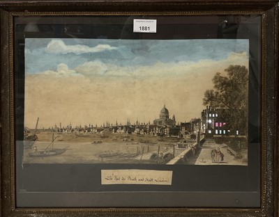 Lot 1881 - 18th century hand-coloured engraving of the Thames, pierced and with applied coloured windows illuminating the picture from behind, image 21 x 37cm, in period glazed frame