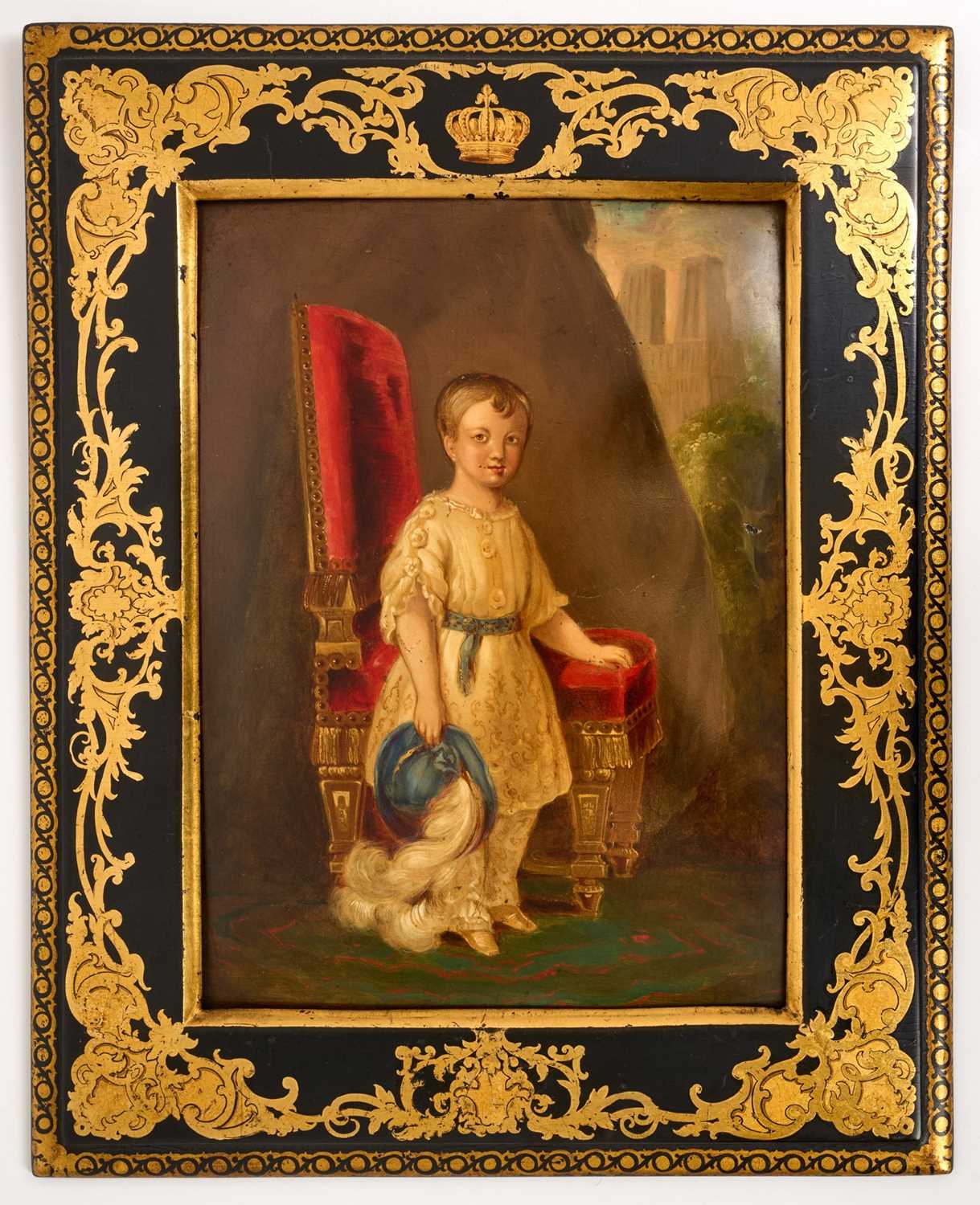 Lot 12 - Mid-19th century French Royal portrait on papier mâché panel and matching frame