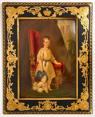 Lot 12 - Mid-19th century French Royal portrait on papier mâché panel and matching frame