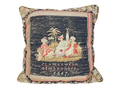 Lot 1894 - Victorian Berlin woolwork cushion, signed and dated Clementine Simonnoire 1847