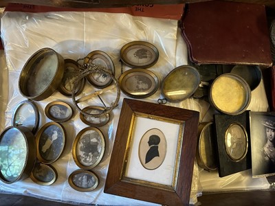 Lot 1895 - Collection of 19th century portrait miniatures, gilt metal frames and related items