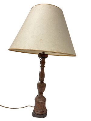 Lot 1896 - Antique marbled wooden table lamp, 38cm high and shade
