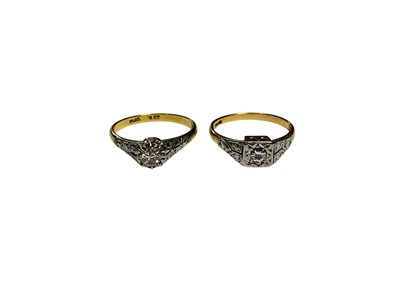 Lot 142 - Two 18ct gold diamond single stone rings in platinum illusion settings