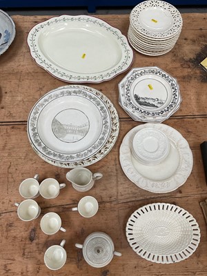 Lot 12 - Group of 18th century and later creamware pottery, including French and English plates, platters, cups and saucers