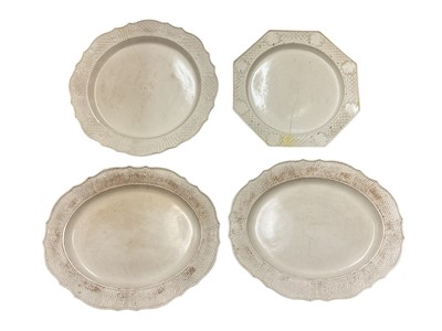 Lot 218 - Pair of late 18th century English salt glazed stoneware platters and two large serving dishes (4)