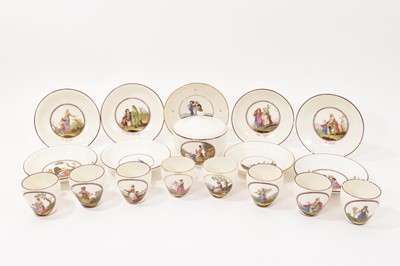Lot 213 - 19th century Italian porcelain coffee set, possibly Doccia / Ginori, polychrome painted with titled figural scenes