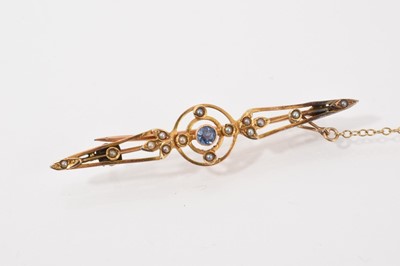 Lot 599 - Edwardian sapphire and seed pearl bar brooch