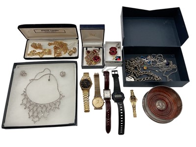Lot 900 - Mappin & Webb silver wine coaster with presentation inscription, various wristwatches, costume jewellery and bijouterie
