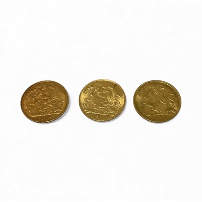 Lot 404 - G.B. - Gold Half Sovereigns to include Victoria OH 1899 AVF, Edward VII 1910 AVF & George V 1913 EF (3 coins)