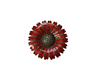 Lot 9 - Danish silver and red enamel daisy brooch, makers mark CR