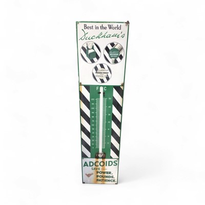 Lot 126 - Original Duckham's enamel advertising thermometer, 115cm x 28cm.