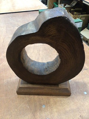 Lot 5022 - Section of a London water main used during the 17th and 18th centuries, mounted on a wooden base