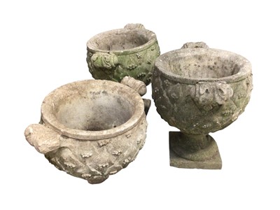 Lot 5329 - Pair of Gothic style garden urns and another lacking base