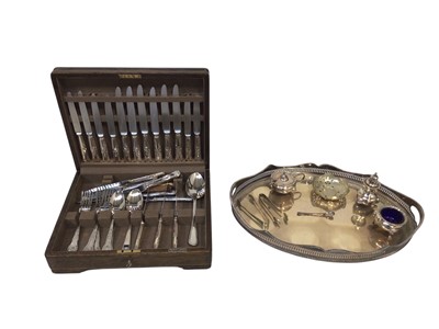 Lot 5028 - Canteen of plated cutlery, plated tray and cruet