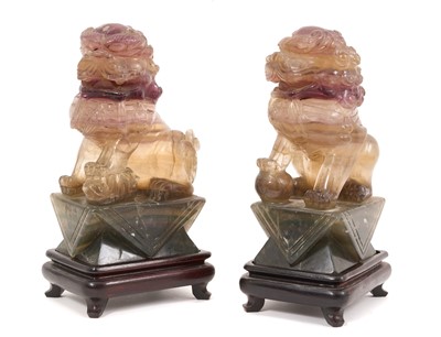 Lot 988 - Pair of Chinese hardstone Dogs of Fo