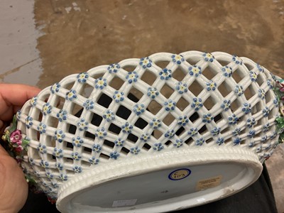 Lot 49 - Chelsea large oval two handled basket, painted with fruits, circa 1760