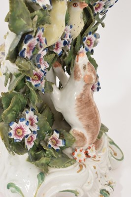 Lot 57 - Pair of Derby ‘birds in branches’ candlesticks