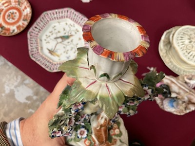 Lot 57 - Pair of Derby ‘birds in branches’ candlesticks