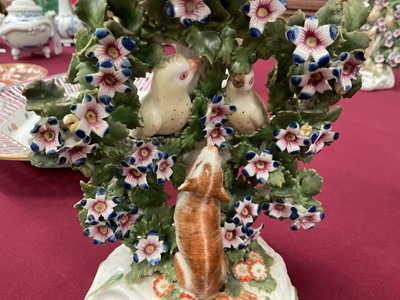 Lot 57 - Pair of Derby ‘birds in branches’ candlesticks