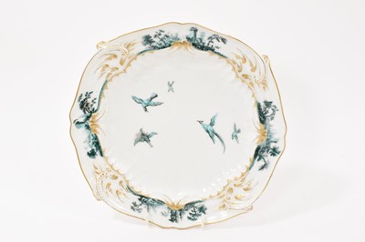 Lot 225 - Chelsea plate, painted in green monochrome with birds, circa 1758
