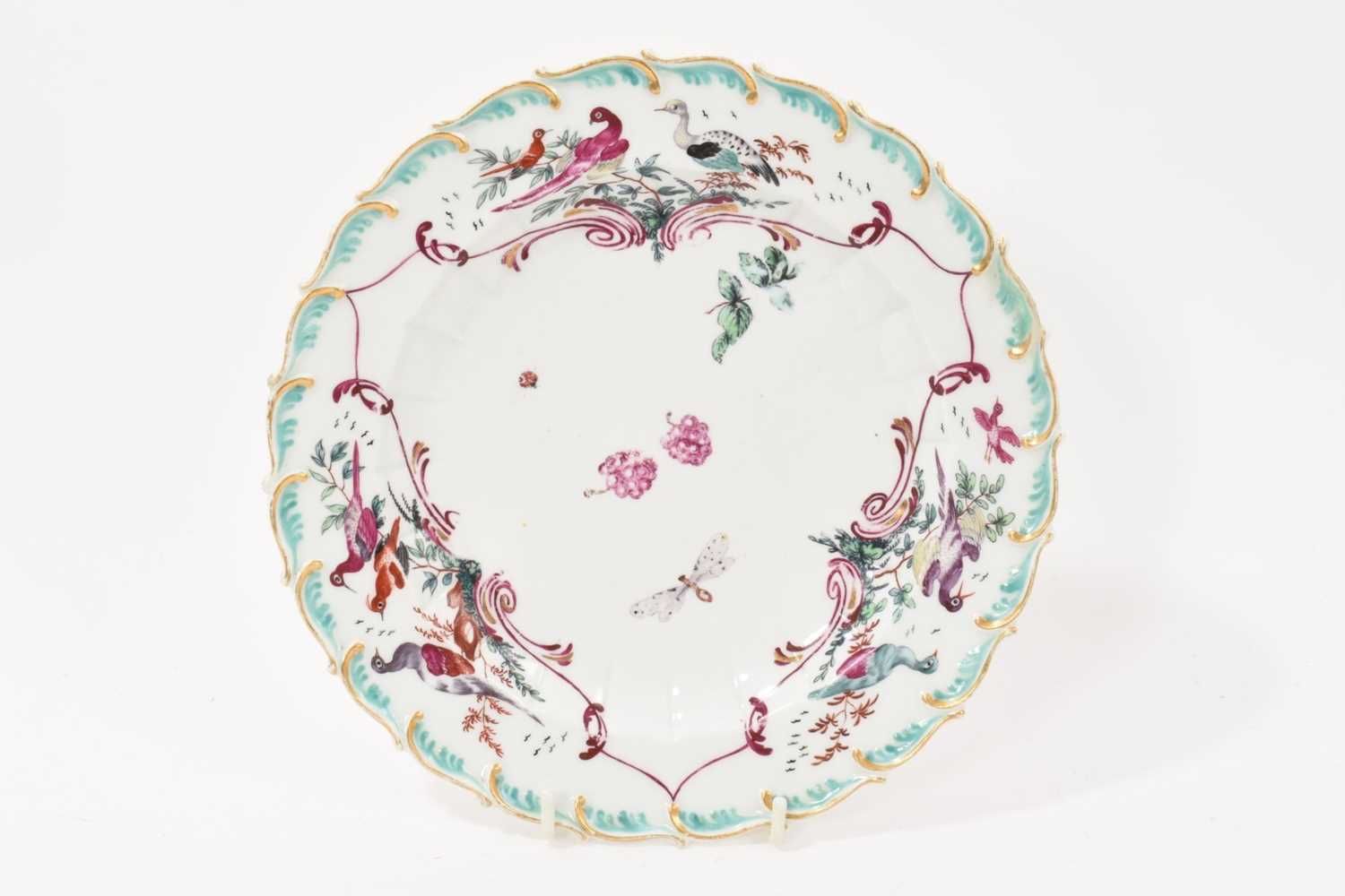 Lot 51 - Chelsea plate, painted with birds and flowers, circa 1760