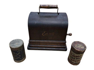 Lot 2970 - Early 20th century Edison Gem phonograph in oak case, with two rolls (one roll broken)