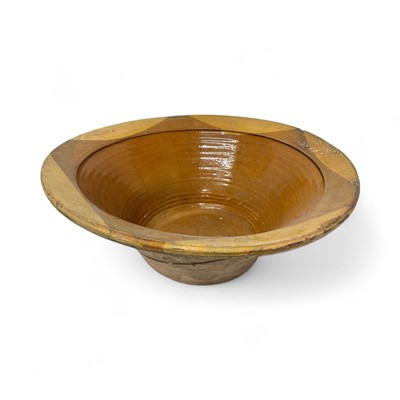 Lot 1902 - Large antique yellow glazed stoneware bowl with flared rim, 53.5cm diameter