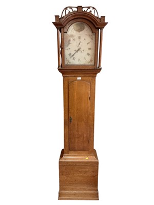 Lot 1563 - Early 19th century oak cased 8 day longcase clock with two weight and pendulum, and winder