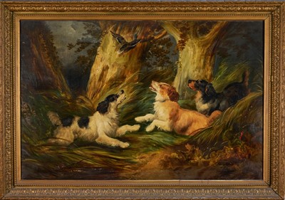 Lot 1169 - Manner of Richard Ansdell (1815-1885) oil on canvas - Gun Dogs Flushing Duck, 61cm x 92cm, in gilt frame