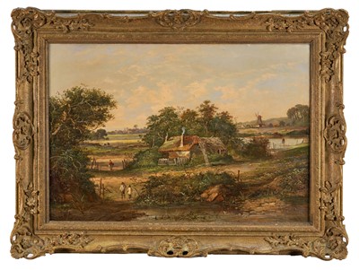 Lot 1170 - Attributed to Walter Heath Williams oil on canvas - Extensive Landscape with a windmill, initialled WW