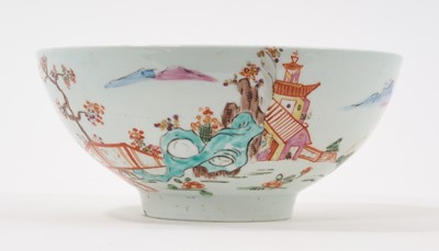 Lot 292 - Rare Vauxhall round bowl, painted in Chinese style, circa 1758