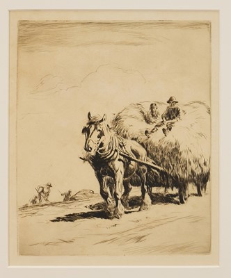 Lot 1126 - George Soper (1870-1942) etching - Hay Making, 29cm x 24cm, in glazed frame