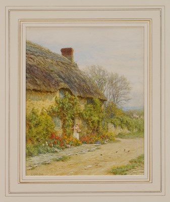 Lot 1056 - Helen Allingham (1848-1926) watercolour - Cottage in Spring, signed, 24.5cm x 19.5cm, in glazed gilt frame