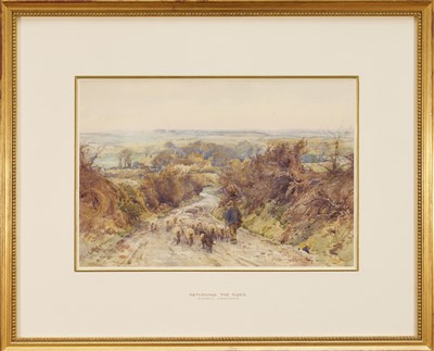 Lot 1055 - Harold Swanwick (1866-1929) watercolour - Returning the Flock, signed, 25cm x 36cm, in glazed gilt frame
