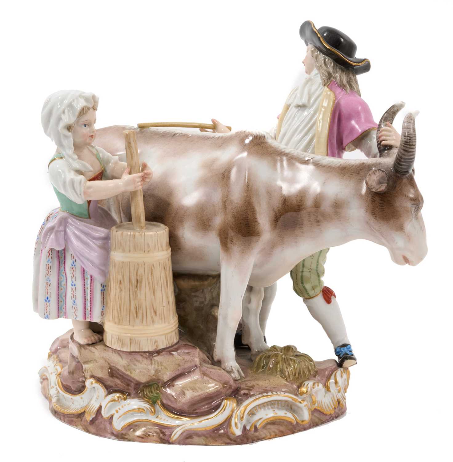 Lot 62 - Unusual Meissen milking group, circa 1860
