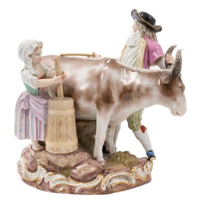 Lot 267 - Unusual Meissen milking group, circa 1860