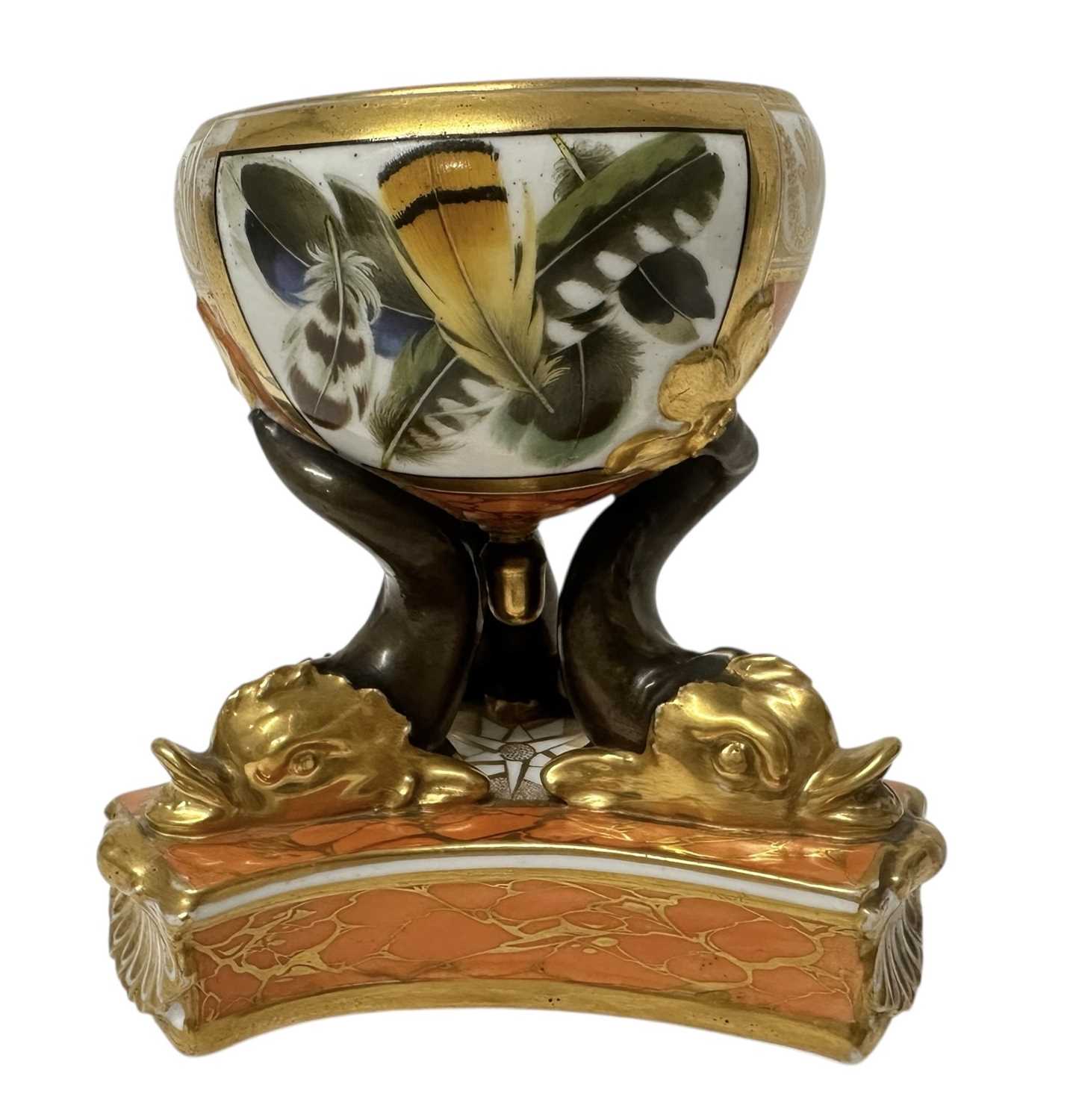 Lot 47 - Chamberlain’s Worcester pastille burner, painted with feathers, circa 1807