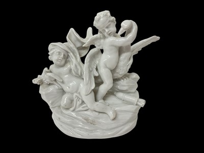 Lot 273 - Italian porcelain group of two putti and a swan