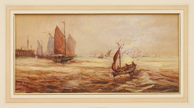 Lot 1059 - Thomas Bush Hardy (1842-1897) watercolour - On the West Coast, signed and dated '91, 24cm x 49cm, in glazed gilt frame