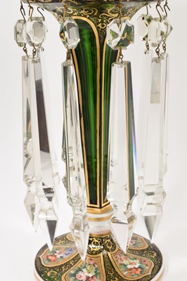Lot 44 - 19th century Bohemian green tinted overlay glass table lustre