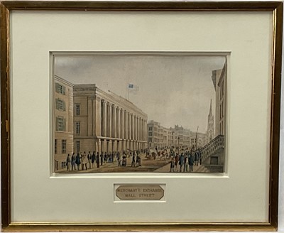 Lot 264 - The Exchange Wall Street New York, after J. Bornet (act. 1850-1855) hand-coloured lithograph by Charles Autenrieth, from 'Views of New York' pub. Hoff & Bloede New York, 1850, 15.5cm x 22.5c...