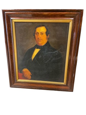 Lot 1175 - 19th century oil on canvas, half length portrait, in rosewood frame