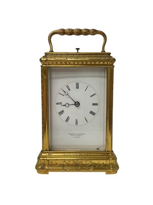 Lot 802 - 19th century gilt brass cased striking carriage clock with engraved decoration