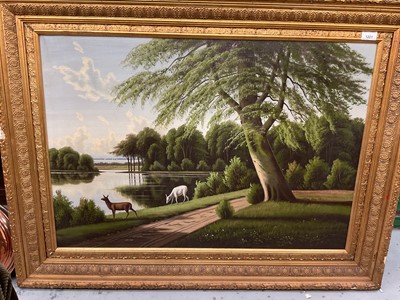 Lot 1221 - Continental oil on canvas, deer in a park, in gilt frame